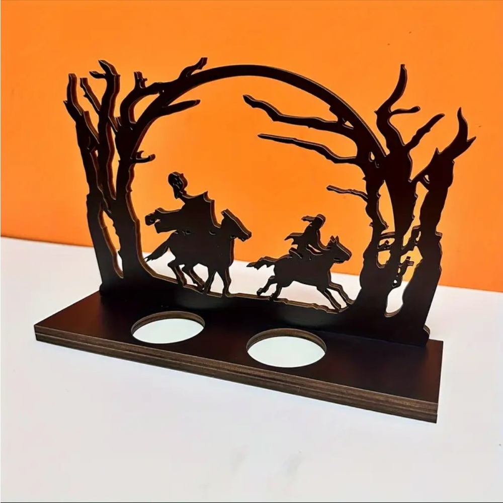 Wooden Healess Horseman Flameless Tea-Light Holder, Sleepy Hollow Decor - Picture 5 of 5